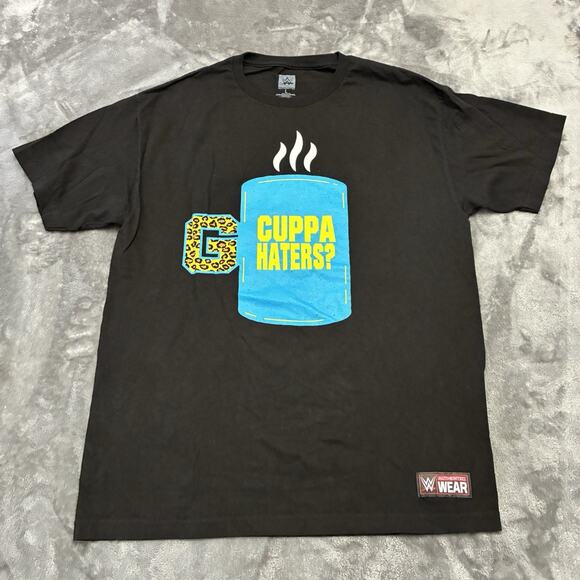 WWE Authentic Enzo Amore Big Cass Cuppa Haters Large Black T-Shirt Double Sided - Picture 1 of 9